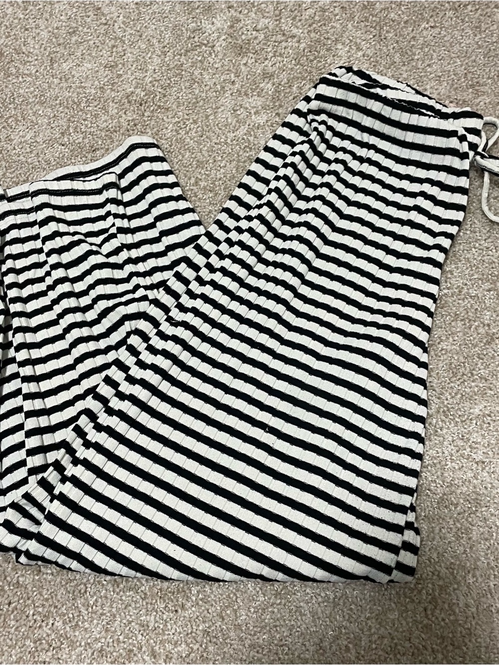 Black and White Striped Knit Wide Leg Pants